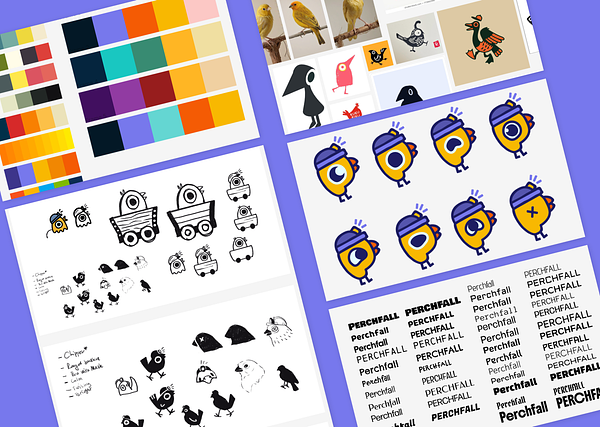 Perchfall color scales, logo explorations and fonts