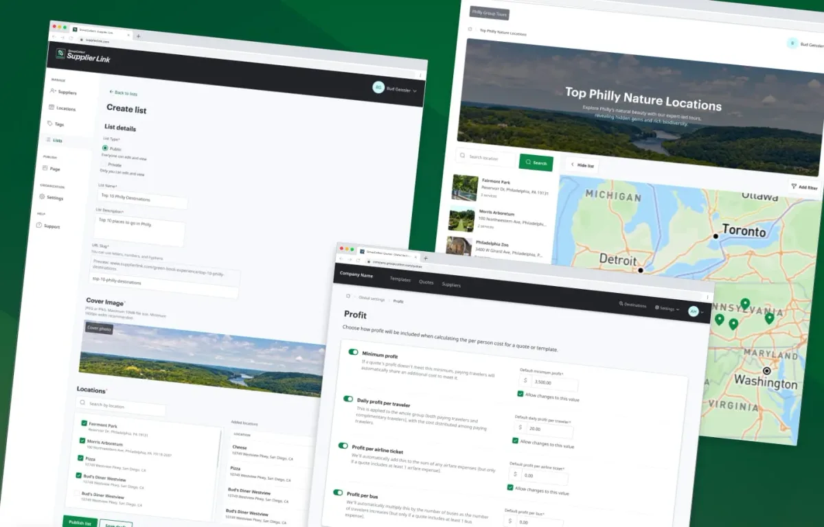 Multiple screen shots of GroupCollect Quotes and Supplier Link screens