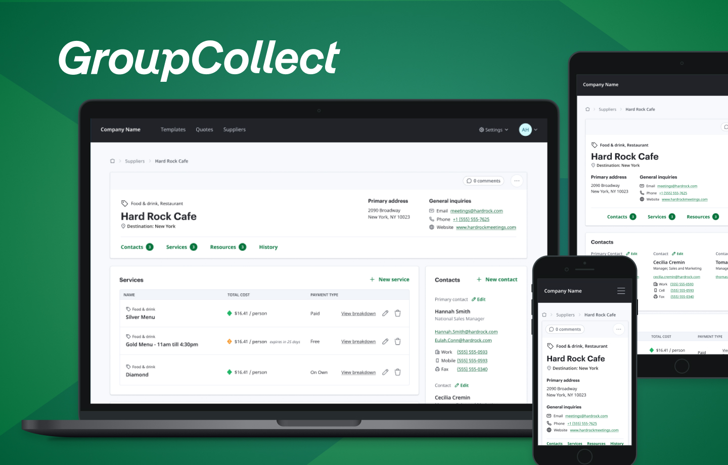 GroupCollect Quotes' supplier page design