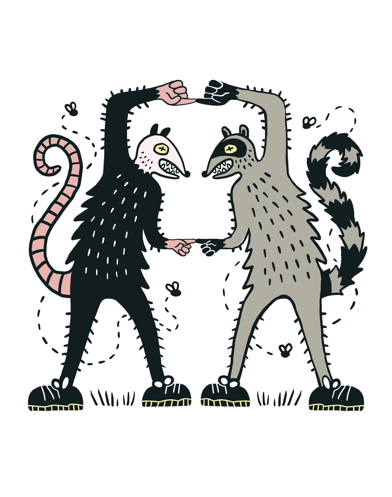 Partners in Sublime An illustration of a possom and a raccon posed next to each other