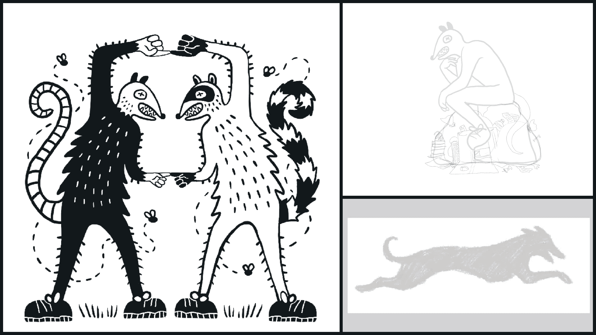 Sketches Sketches of possums, raccons and dogs in various poses